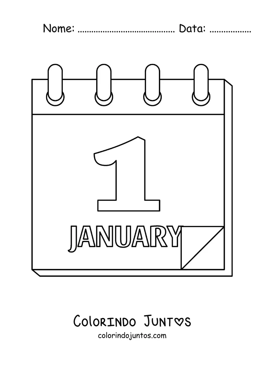 Desenho para colorir de 1 de janeiro no calendário