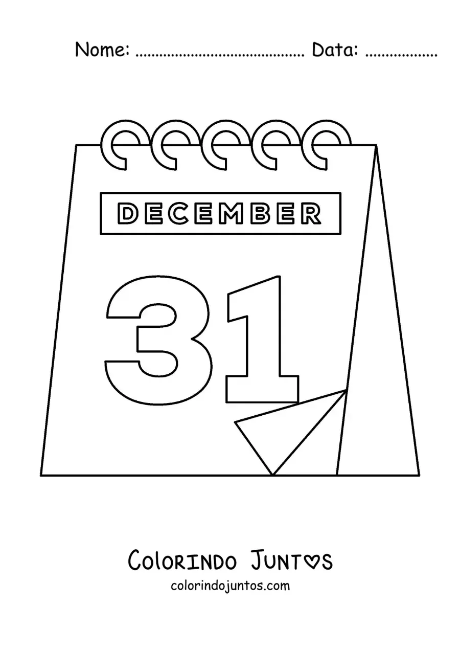 Desenho para colorir de 31 de dezembro no calendário