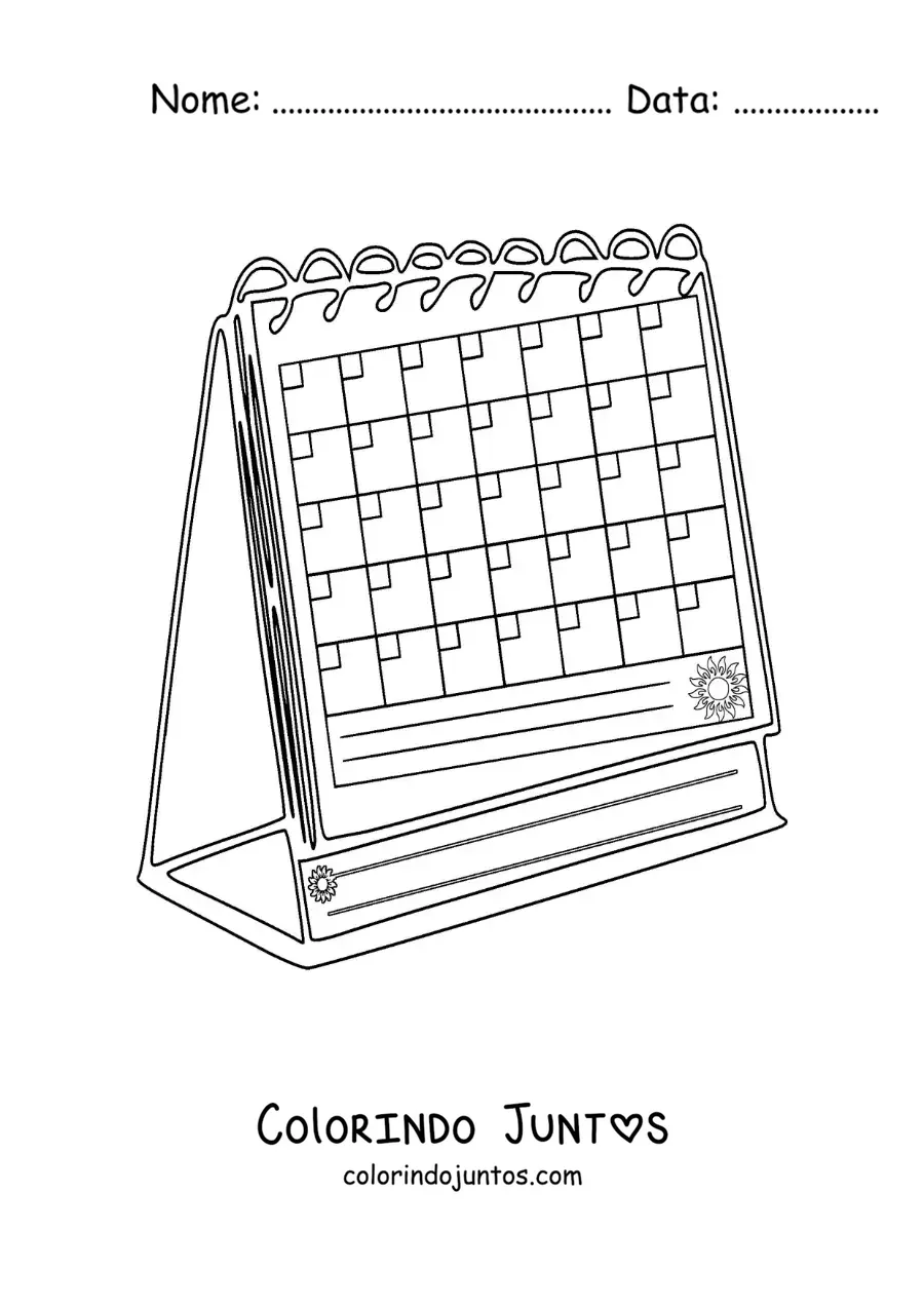 Desenho para colorir de um calendário de mesa