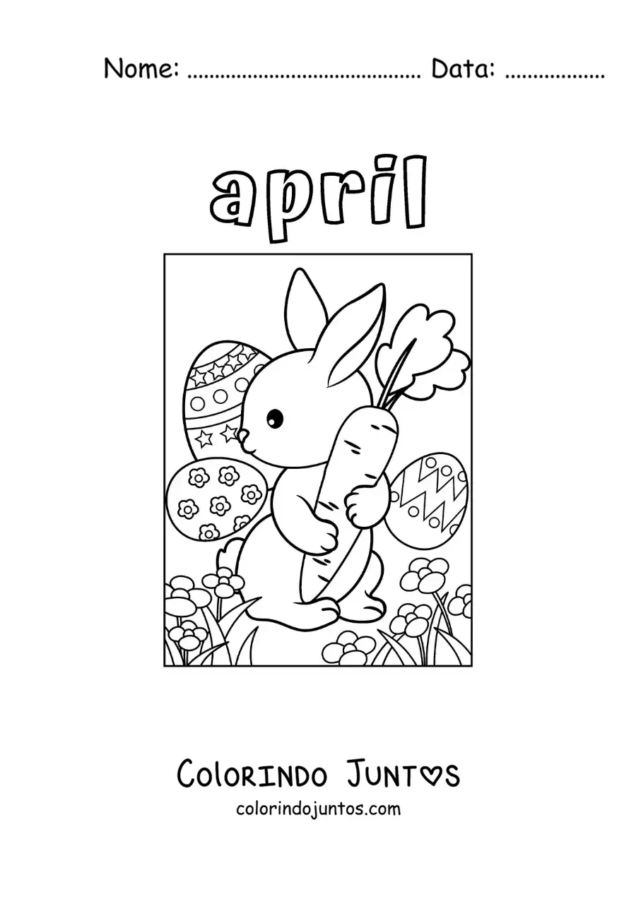 Desenho para colorir de april com o coelho da Páscoa