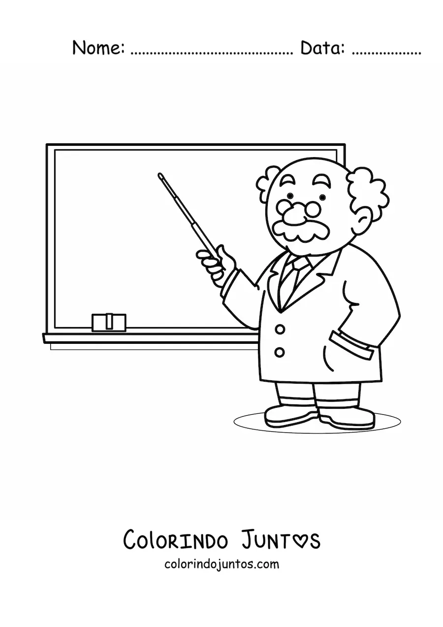 Desenho para colorir de um professor apontando para a lousa