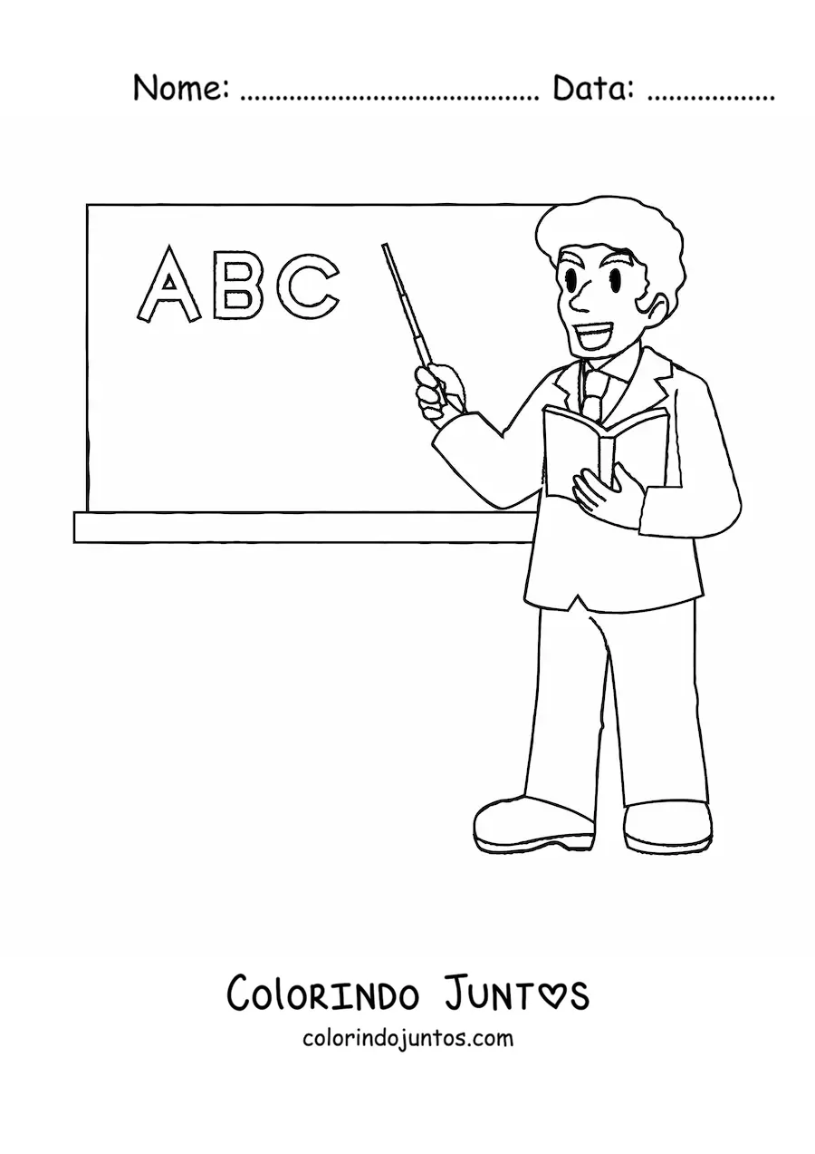 Desenho para colorir de um professor ensinando diante da lousa