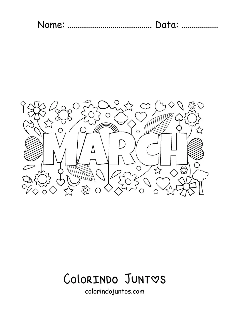 Desenho para colorir de março em inglês com flores