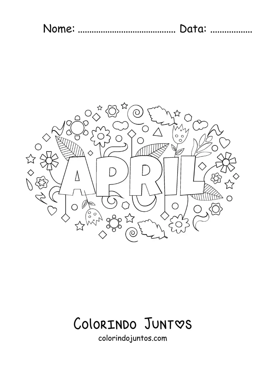 Desenho para colorir de abril em inglês com flores