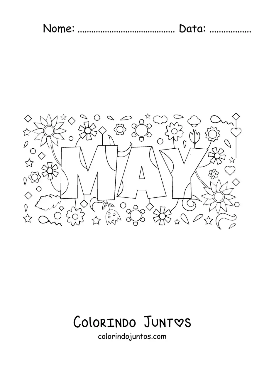 Desenho para colorir de maio em inglês com flores