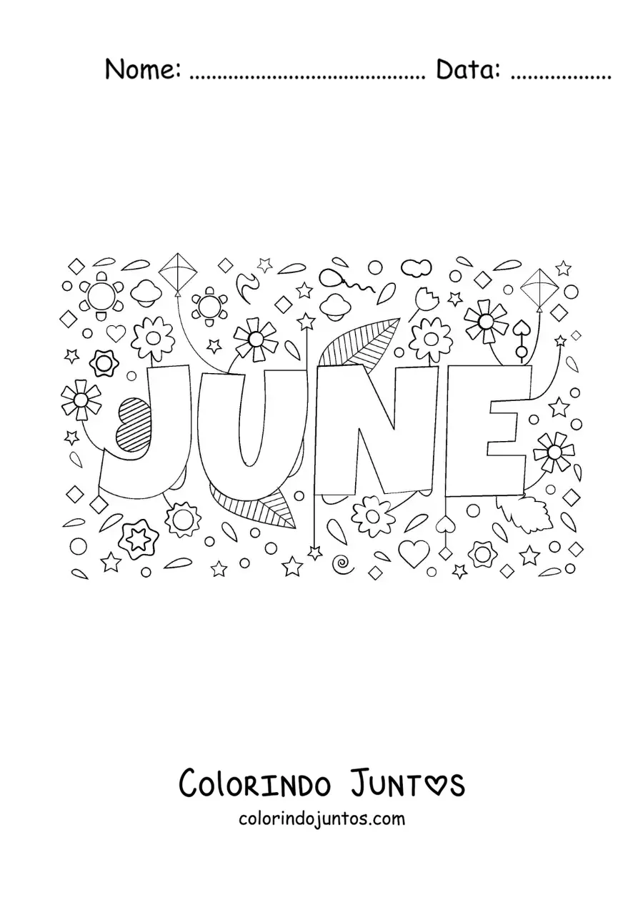 Desenho para colorir de junho em inglês com flores