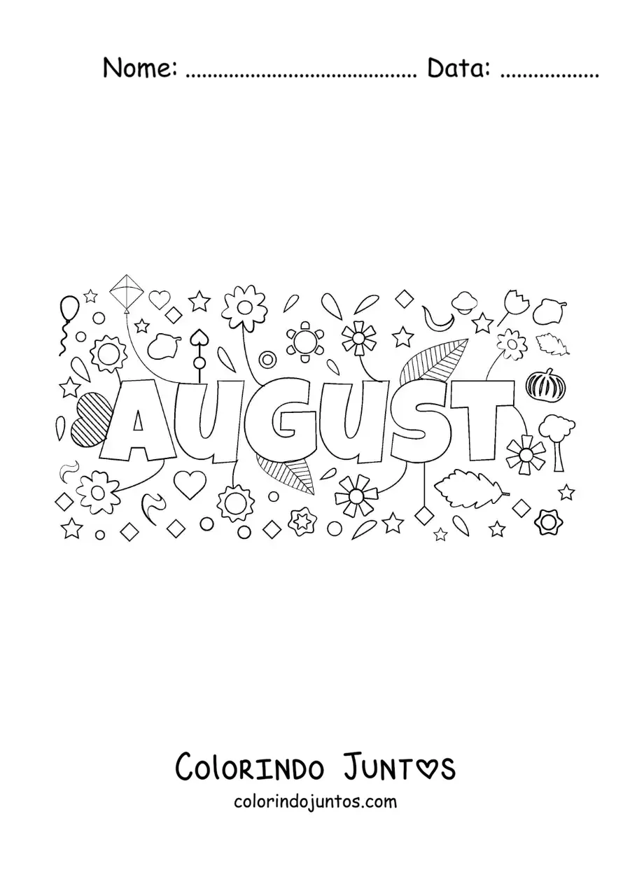 Desenho para colorir de agosto em inglês com flores