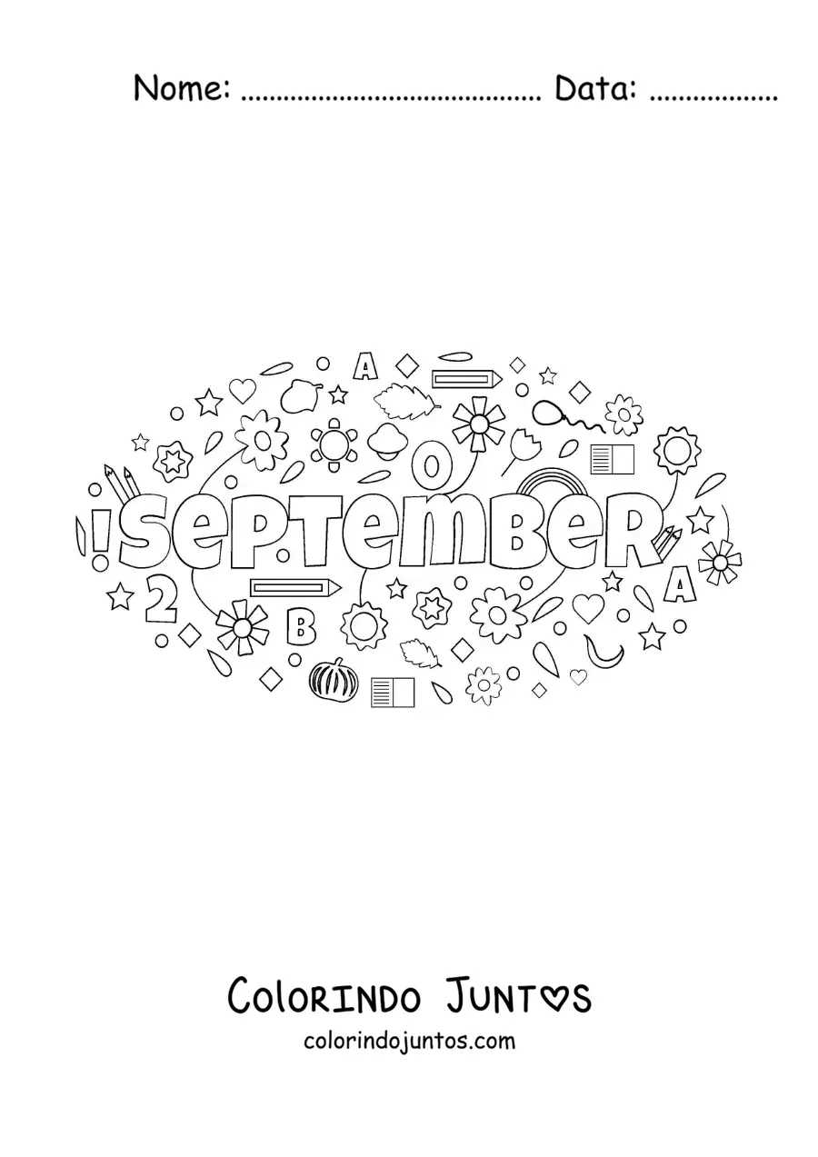 Desenho para colorir de setembro em inglês com flores