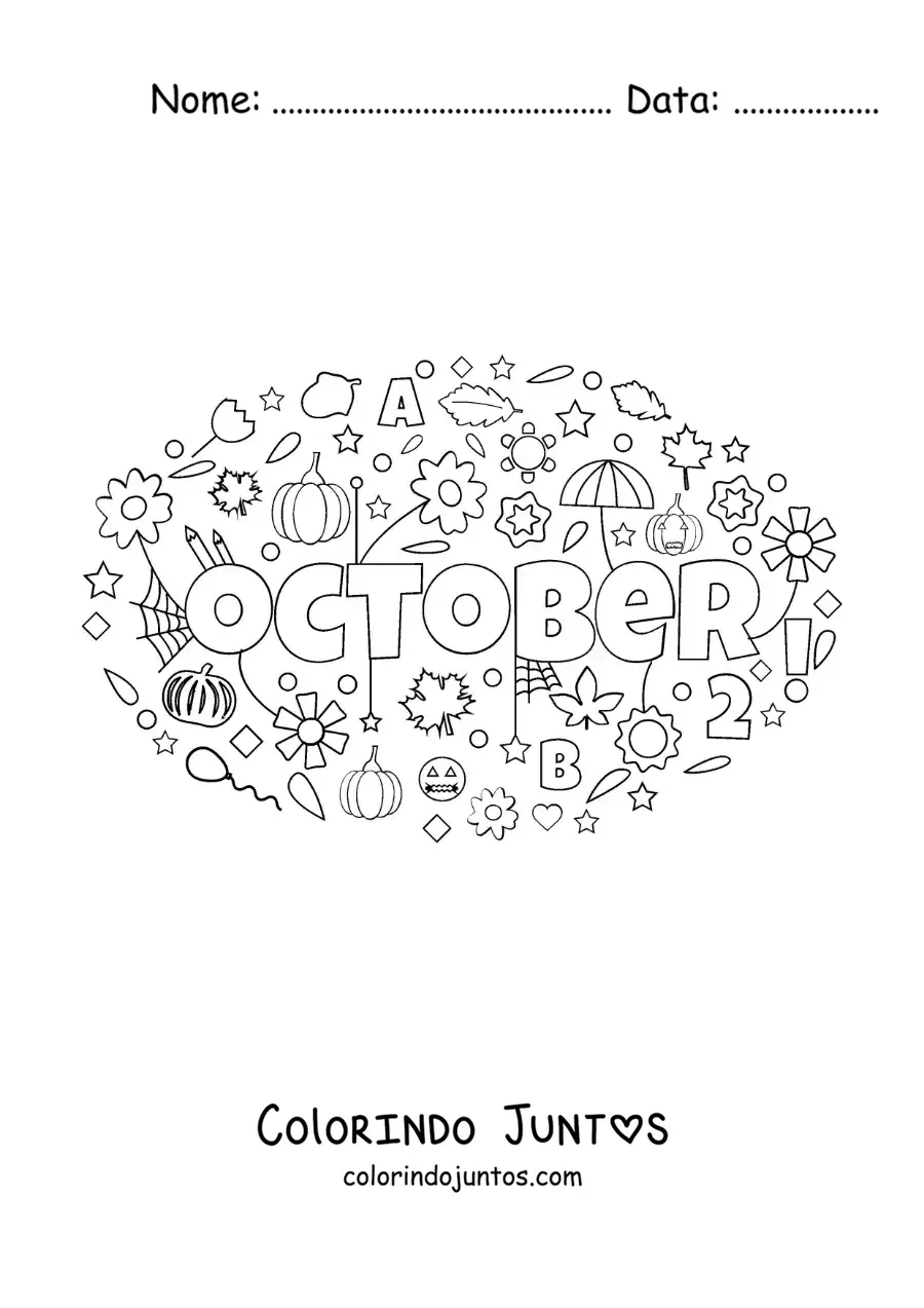 Desenho para colorir de outubro em inglês com flores
