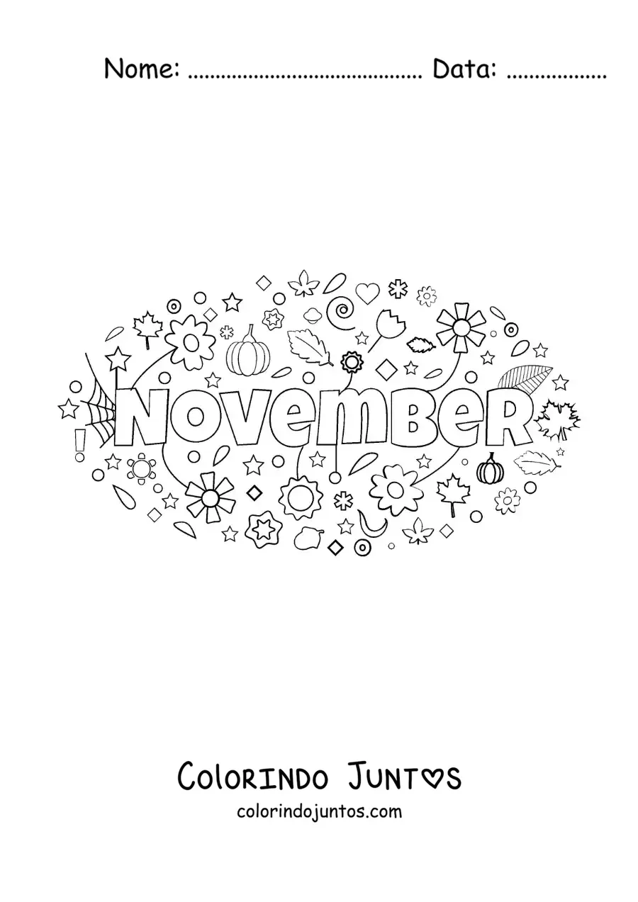 Desenho para colorir de novembro em inglês com flores