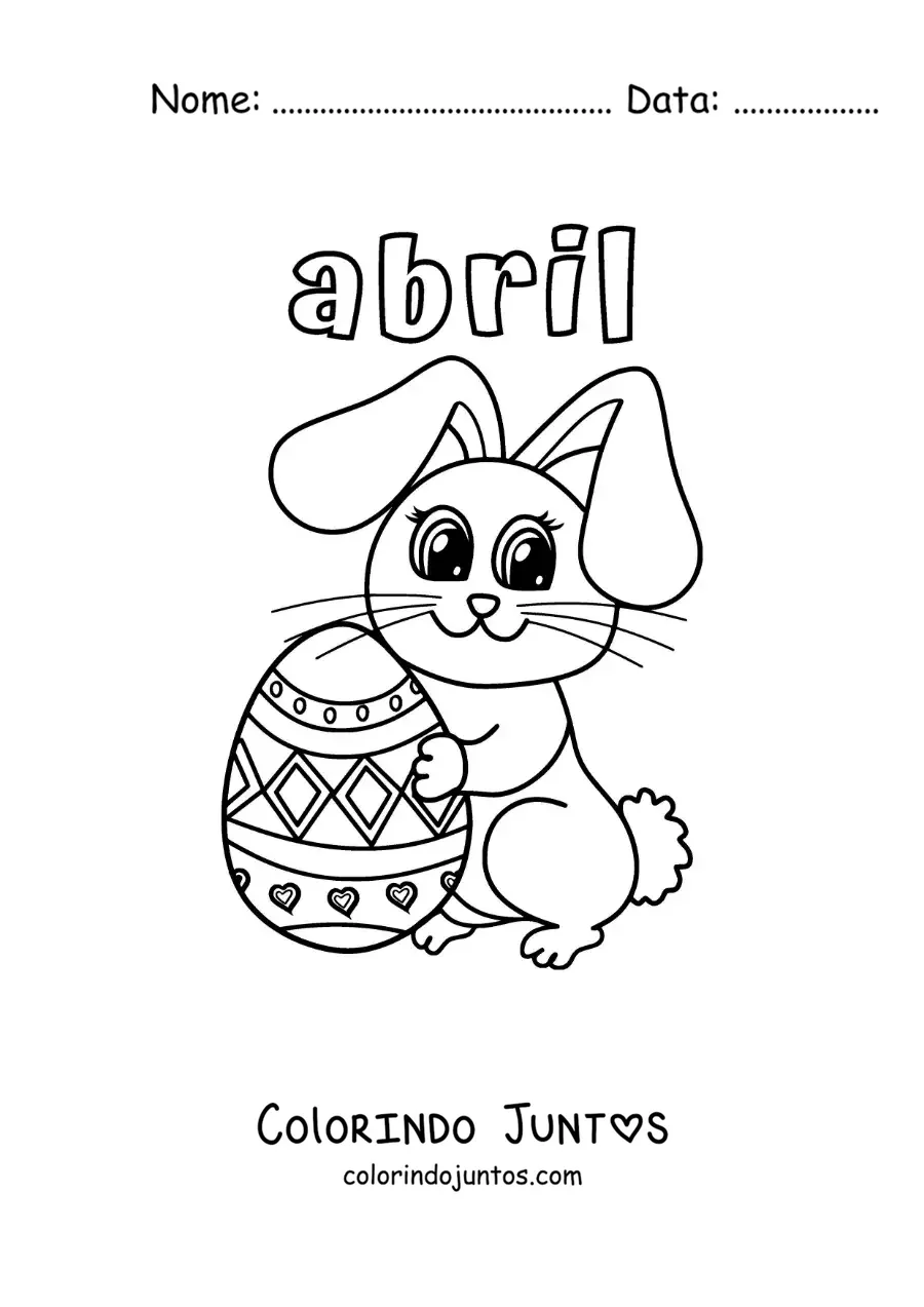 Desenho para colorir de abril com o coelho da Páscoa