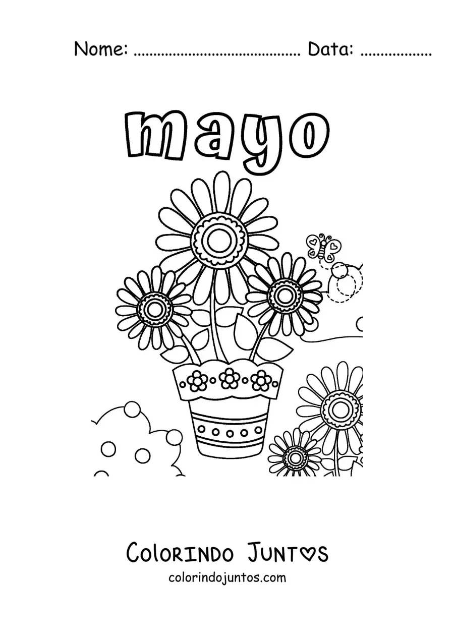 Desenho para colorir de maio com girassóis