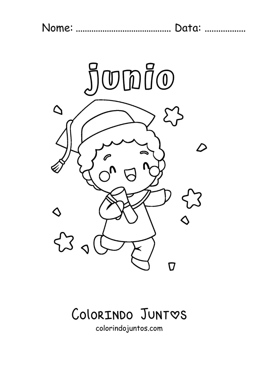 Desenho para colorir de junho com uma criança na formatura
