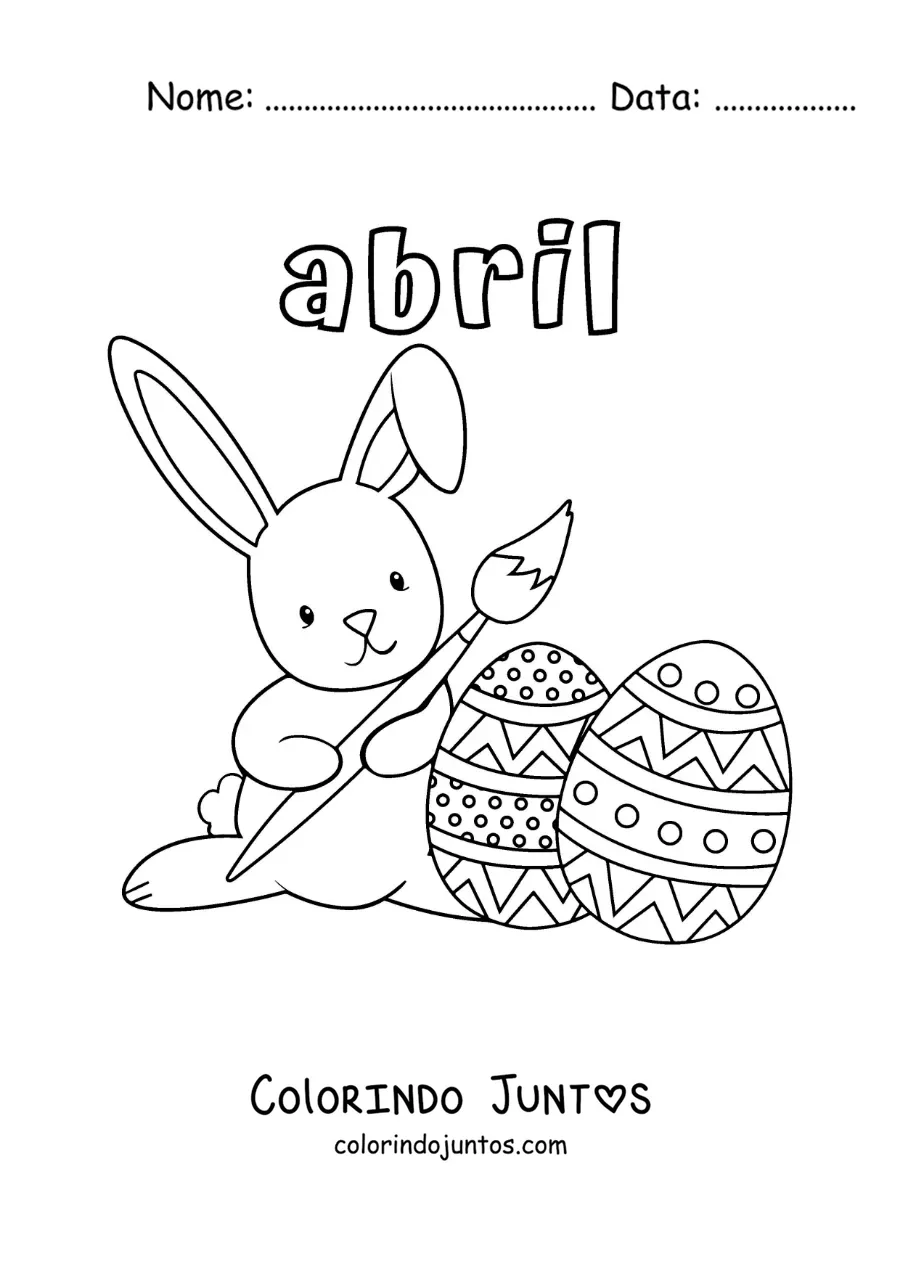 Desenho para colorir de abril com o coelho da Páscoa animado