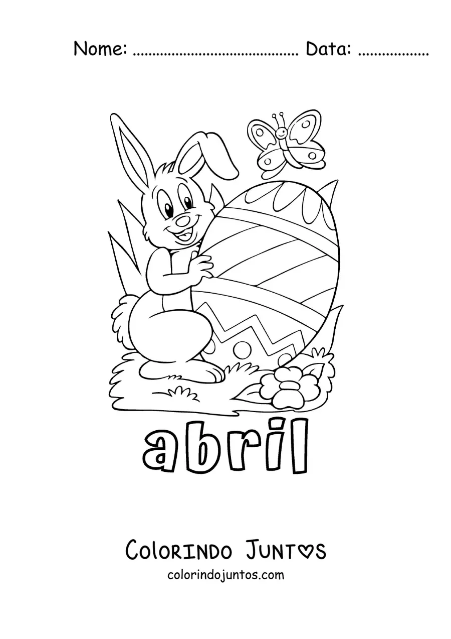 Desenho para colorir de abril com um desenho do coelho da Páscoa