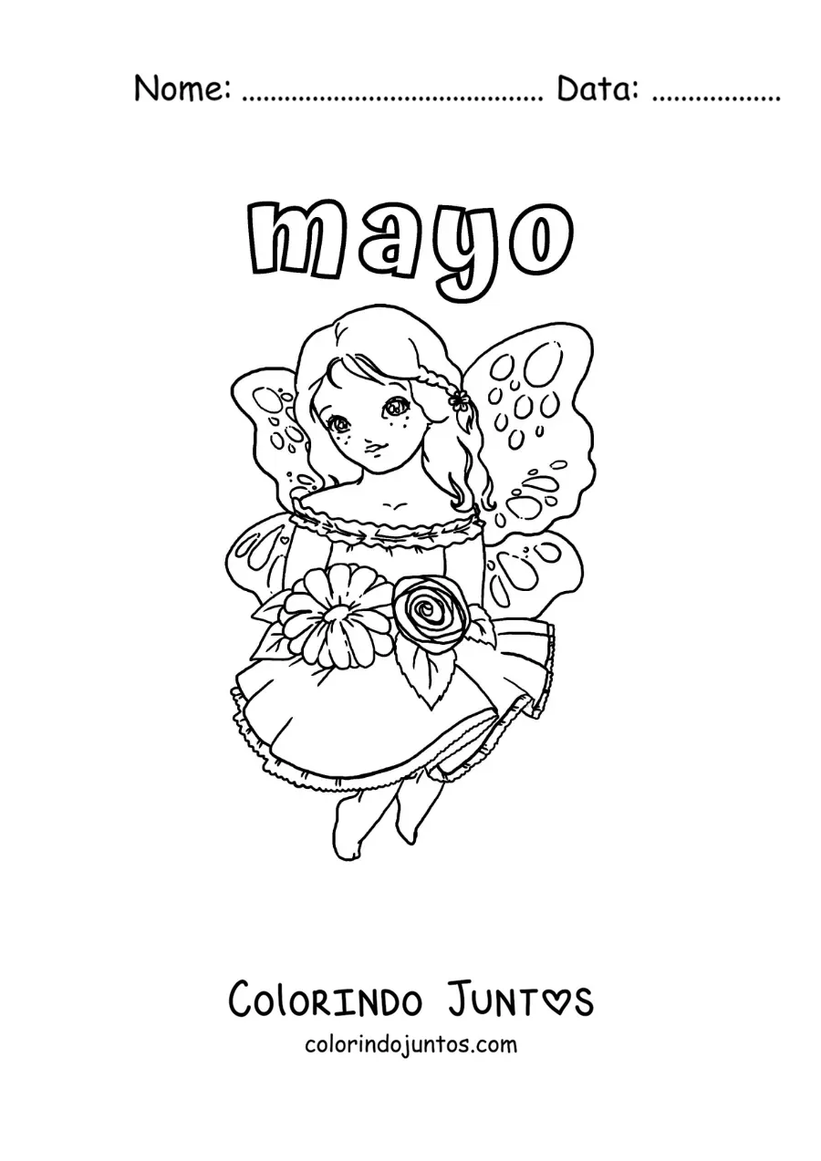 Desenho para colorir de maio com uma fada da primavera