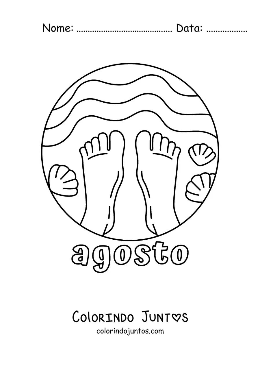 Desenho para colorir de agosto com um par de pés na praia