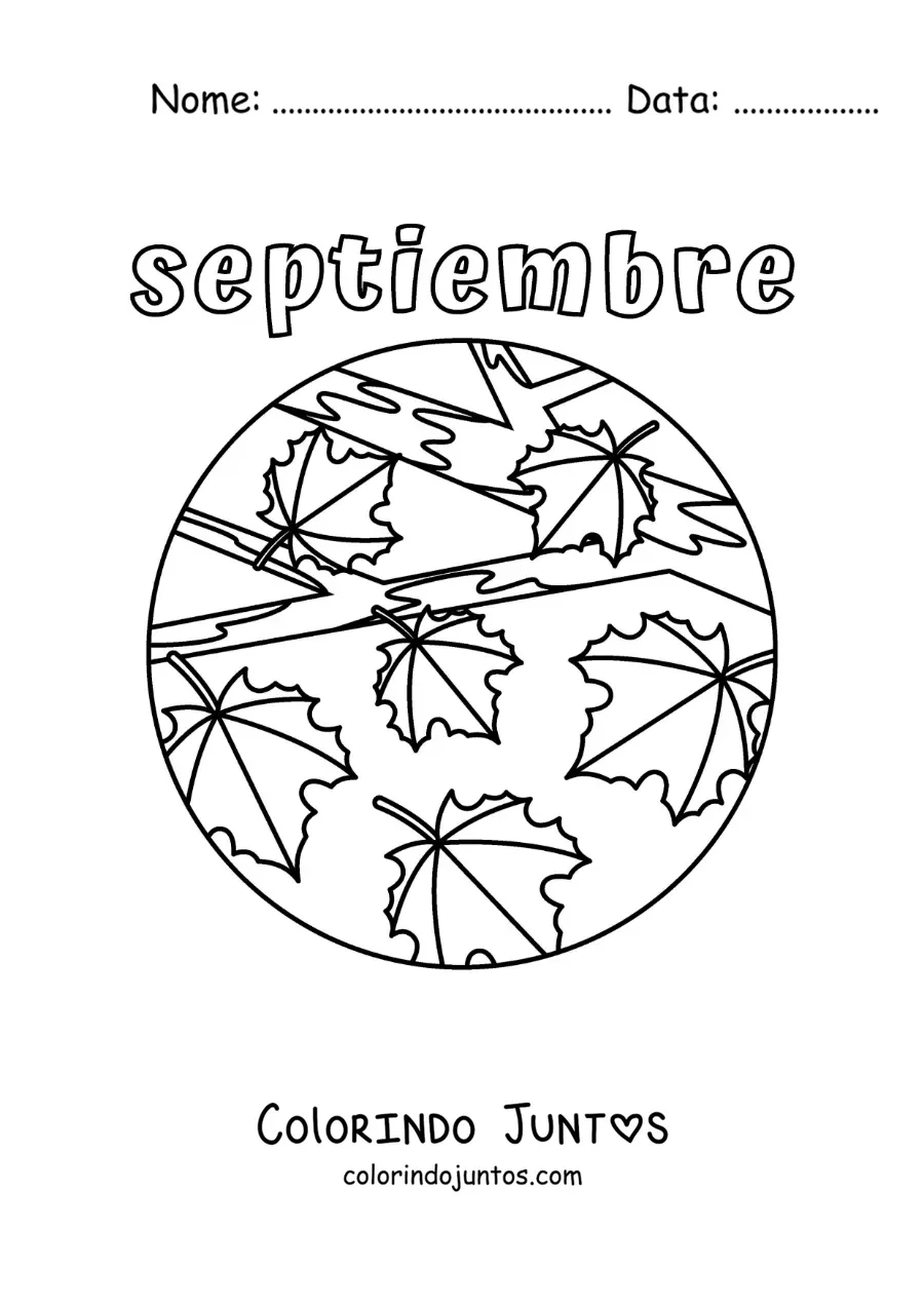 Desenho para colorir de setembro com folhas de outono