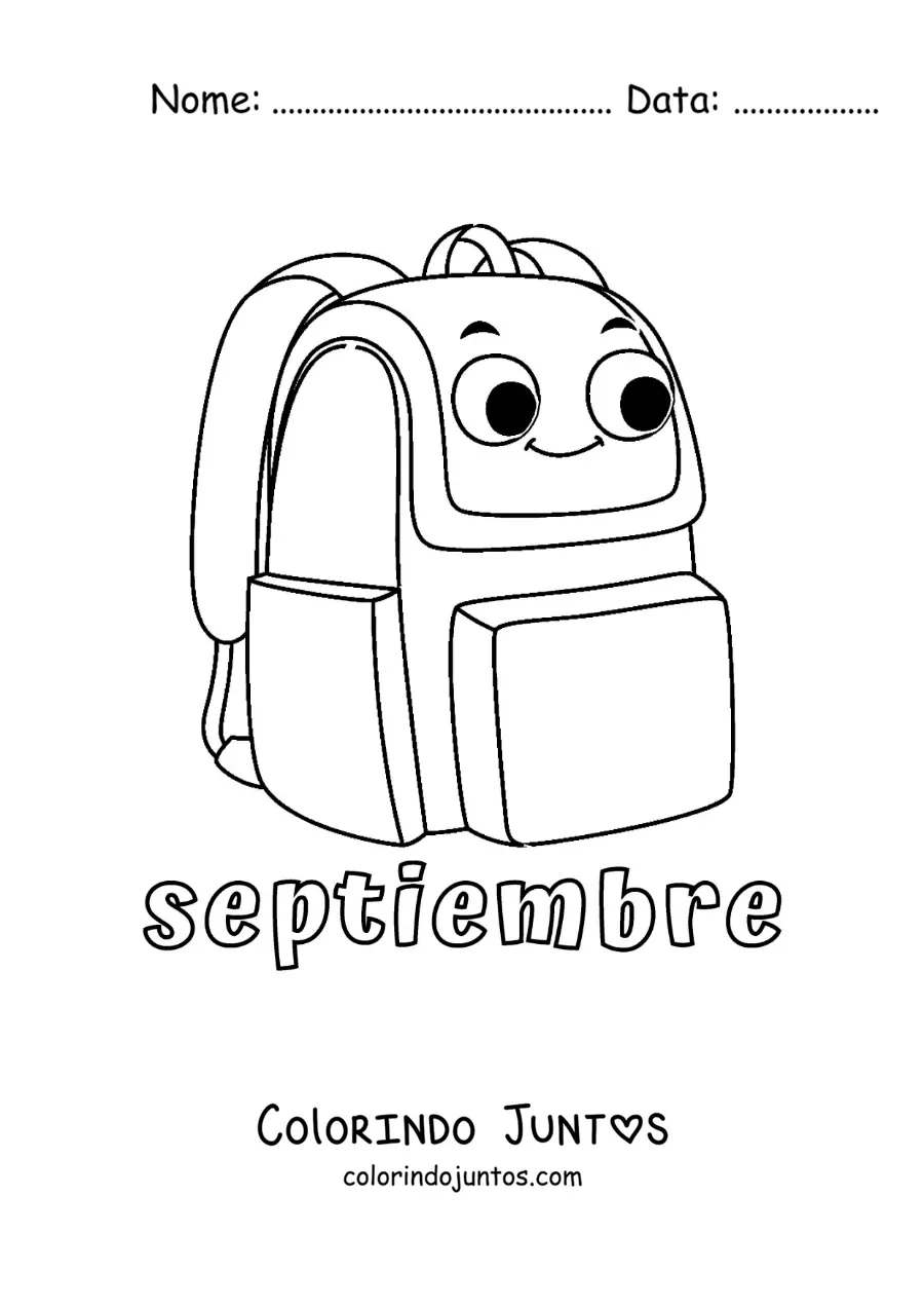 Desenho para colorir de setembro com uma mochila animada