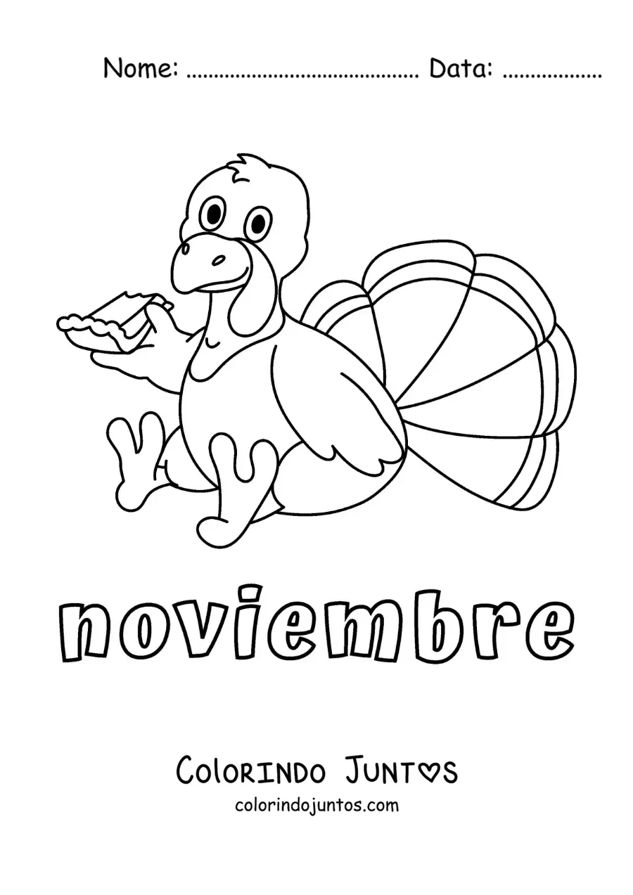 Desenho para colorir de novembro com um peru animado de Ação de Graças