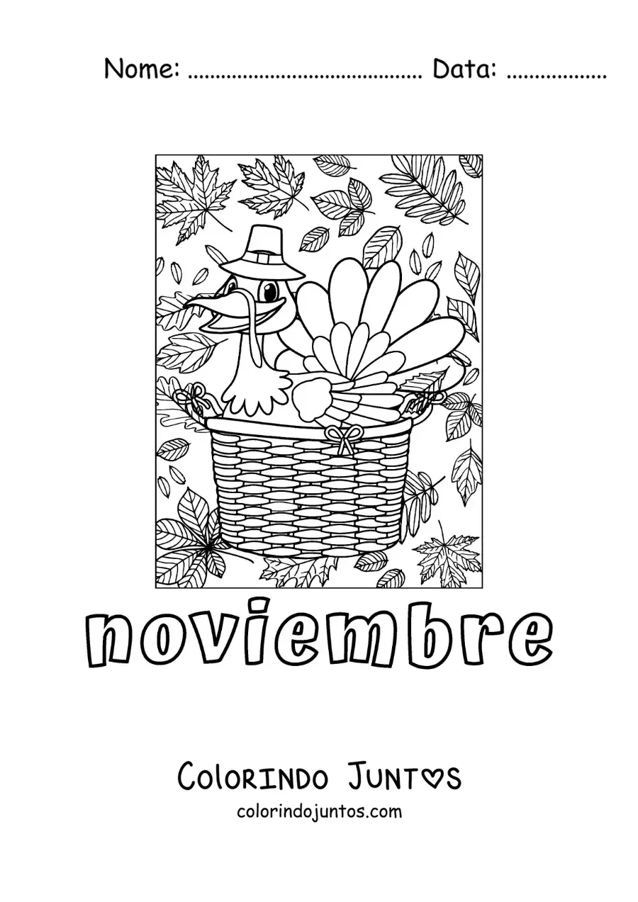 Desenho para colorir de novembro com um peru animado de Ação de Graças
