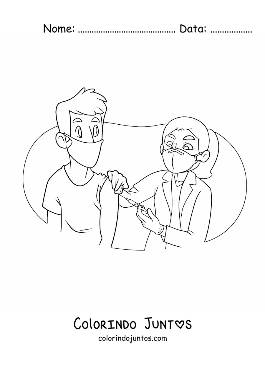 Desenho para colorir de uma medica vacinando um paciente