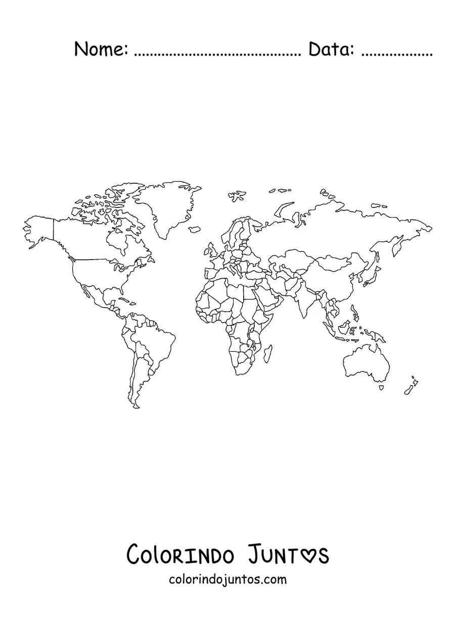 Desenho para colorir de mapa-múndi político