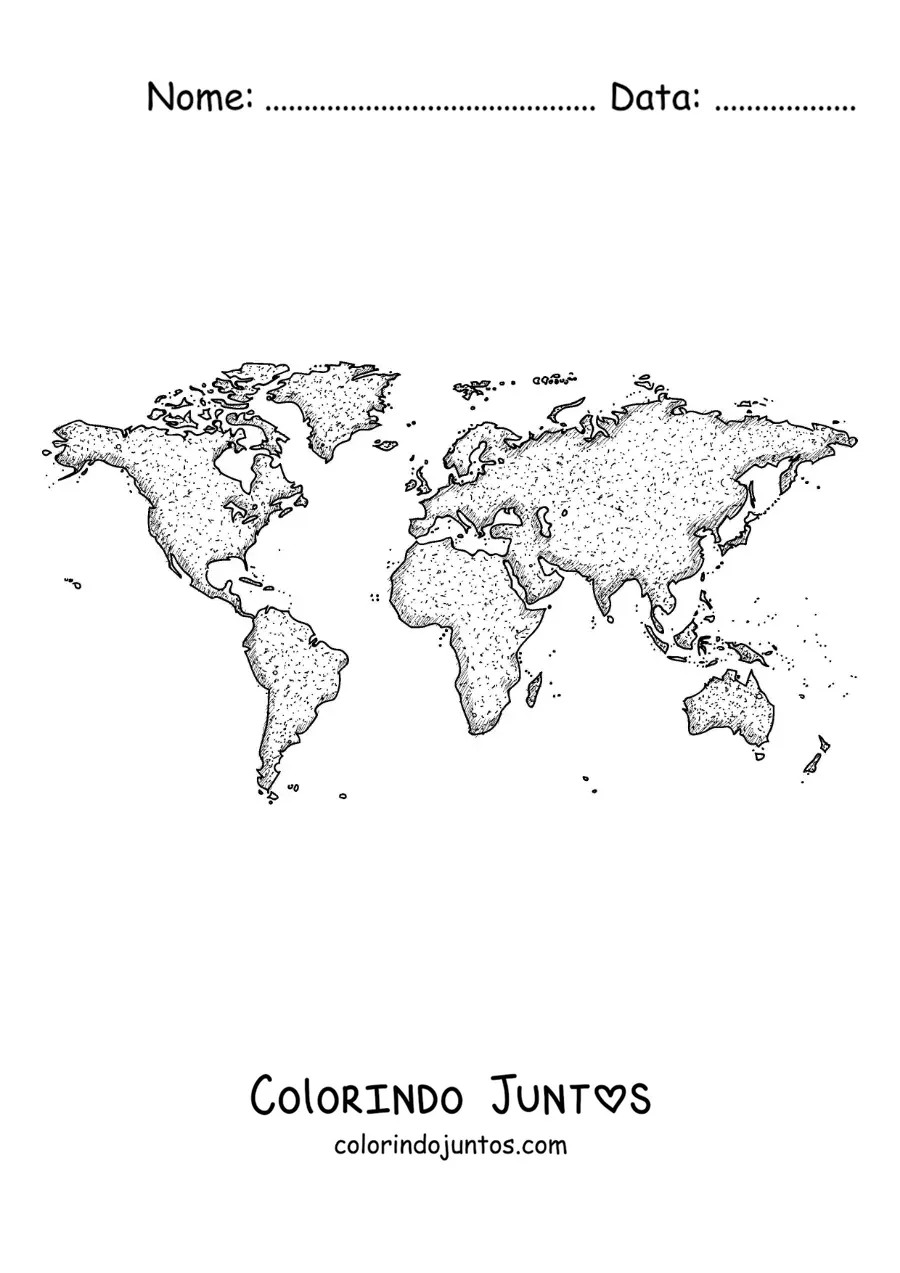 Desenho para colorir de mapa do mundo