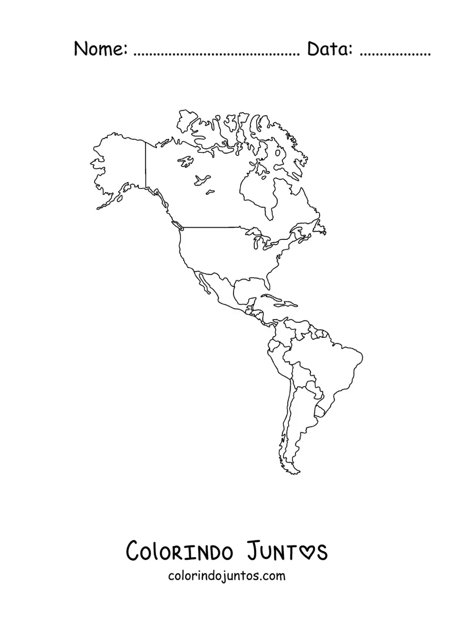 Desenho para colorir de mapa do continente americano sem nomes