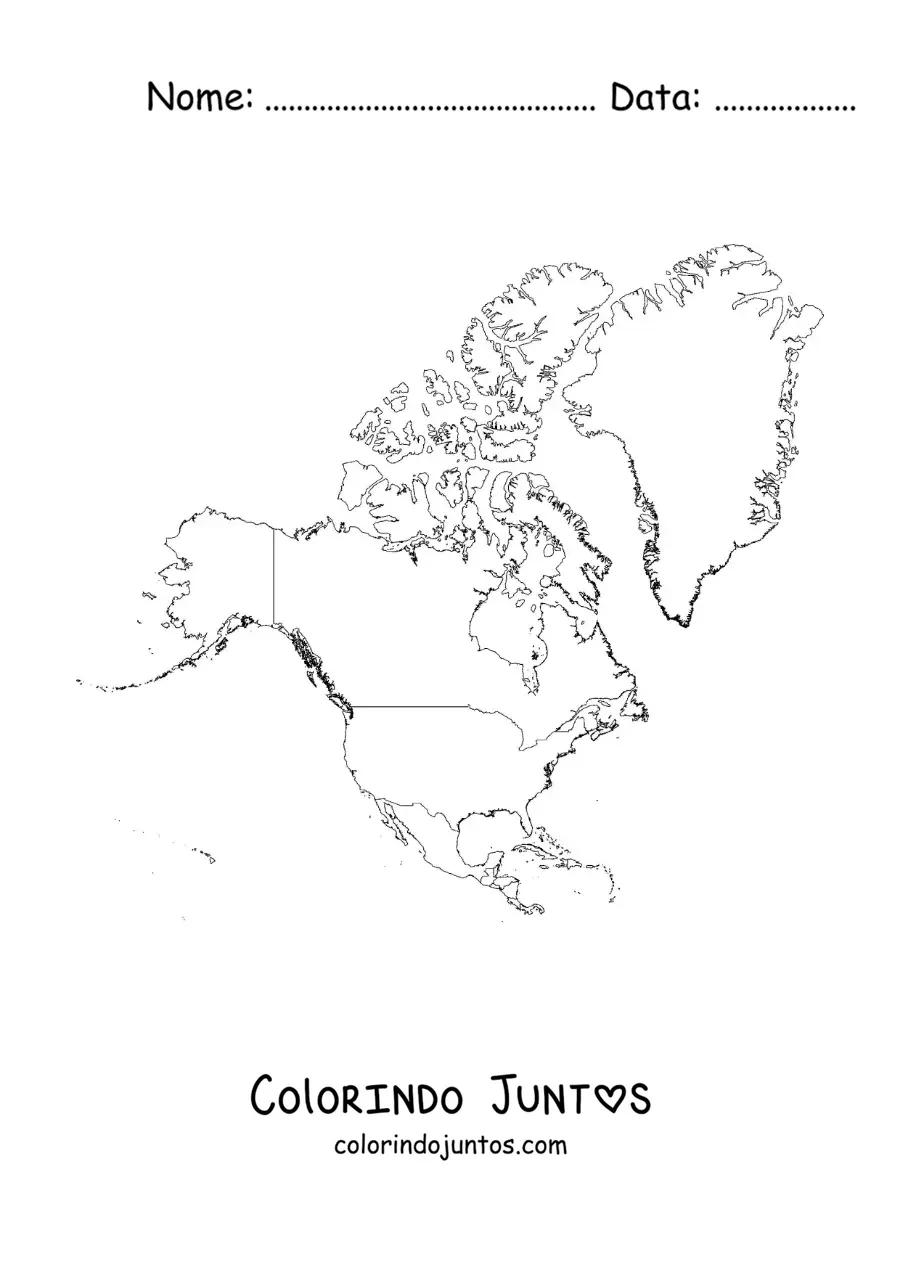 Desenho para colorir de mapa da América do Norte sem nomes