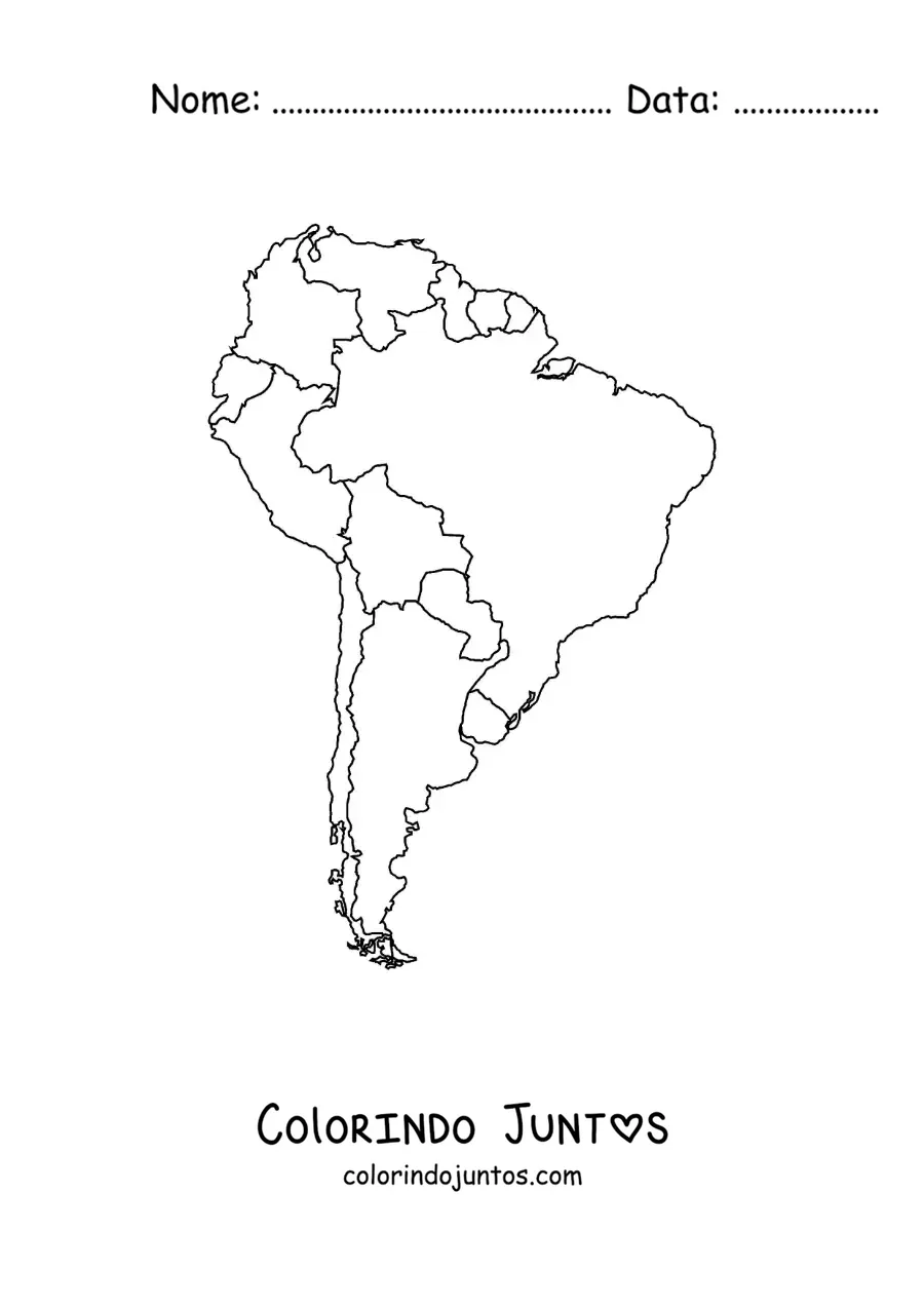 Desenho para colorir de mapa da América do Sul sem nomes