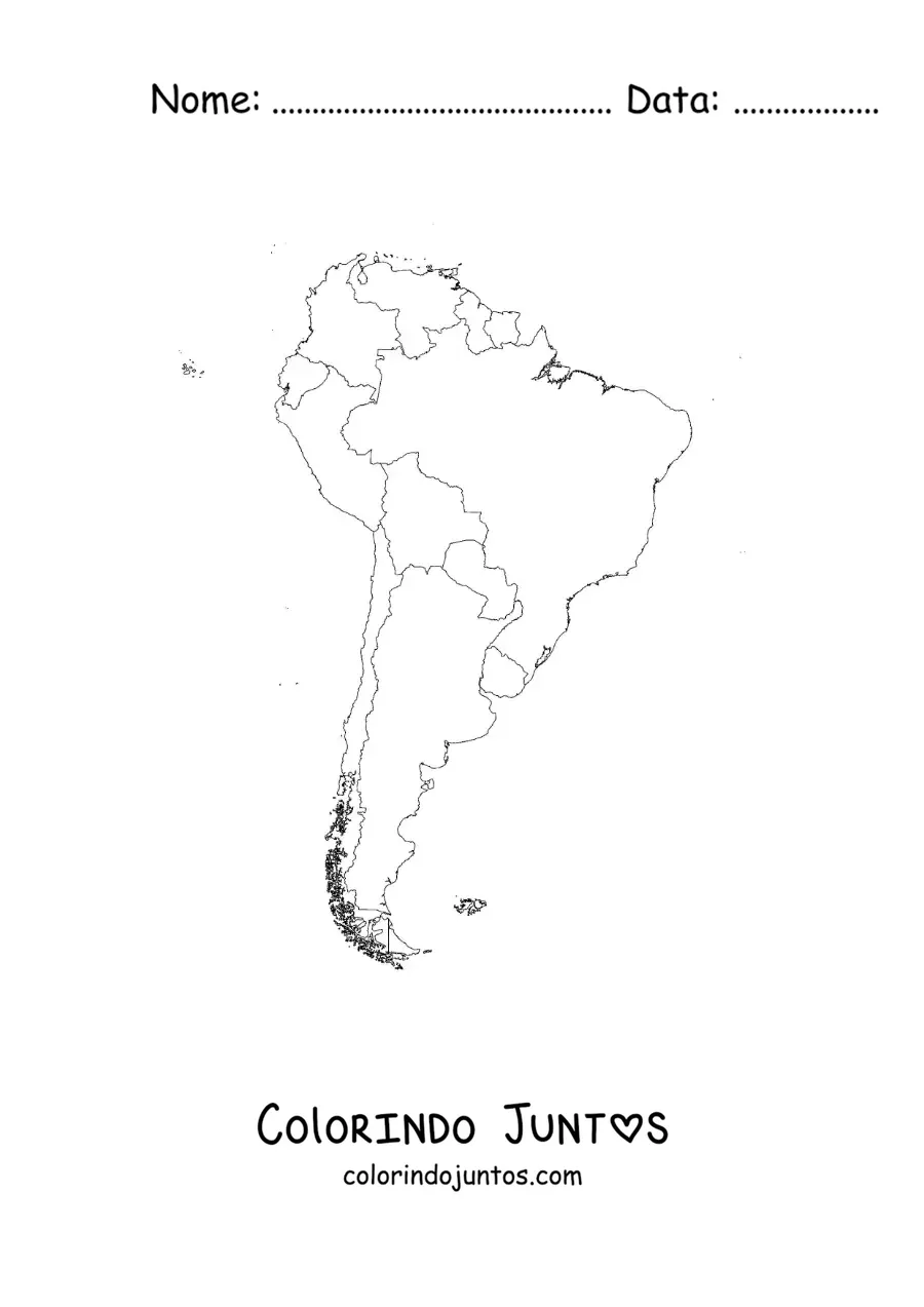 Desenho para colorir de mapa da América do Sul