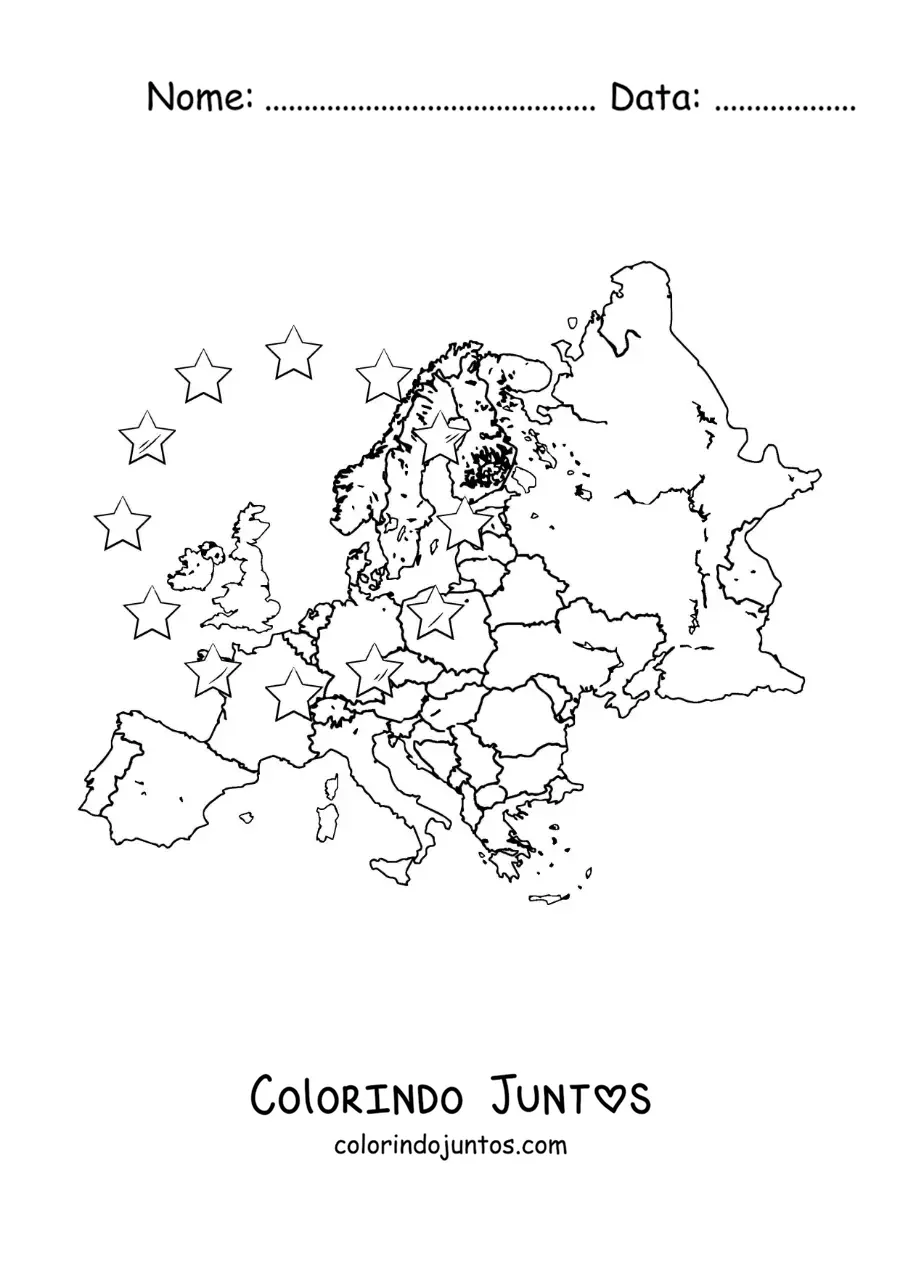 Desenho para colorir de mapa do continente europeu sem nomes