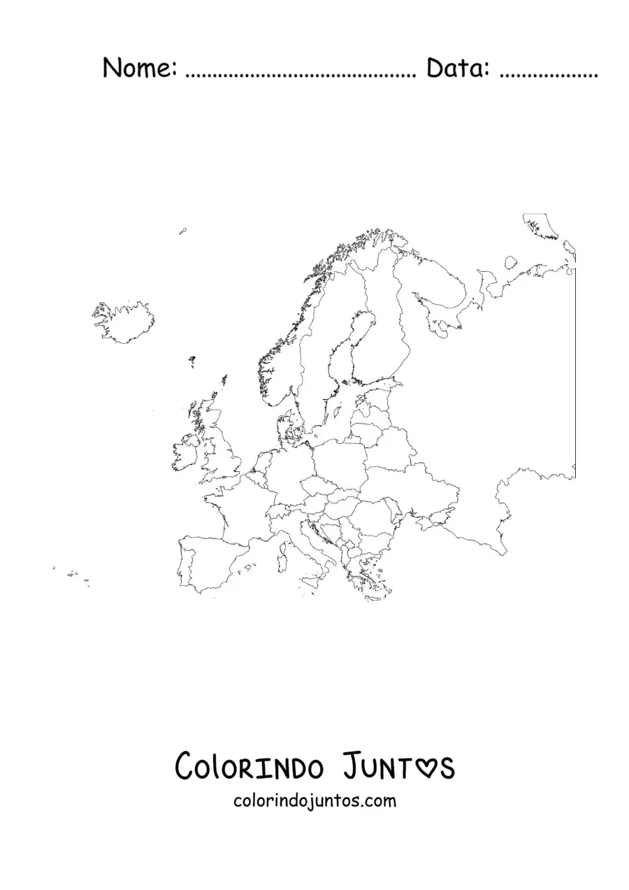 Desenho para colorir de mapa político da Europa