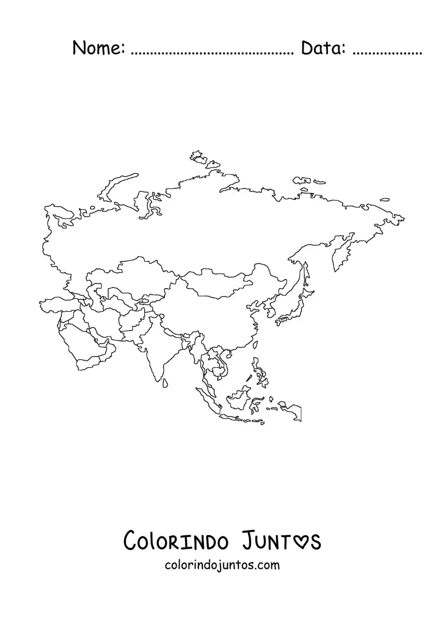 Desenho para colorir de mapa do continente asiático sem nomes