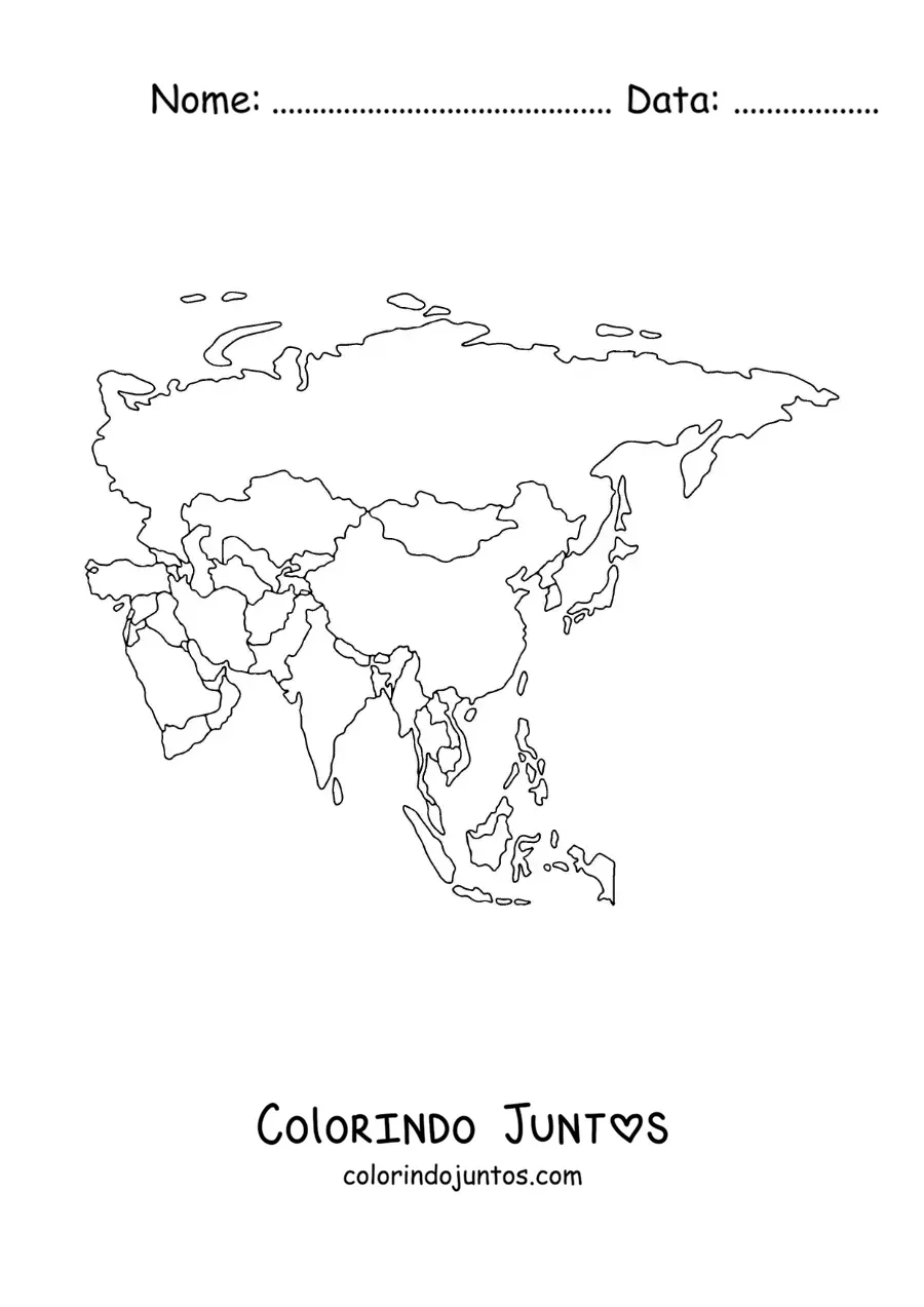 Desenho para colorir de mapa da Ásia