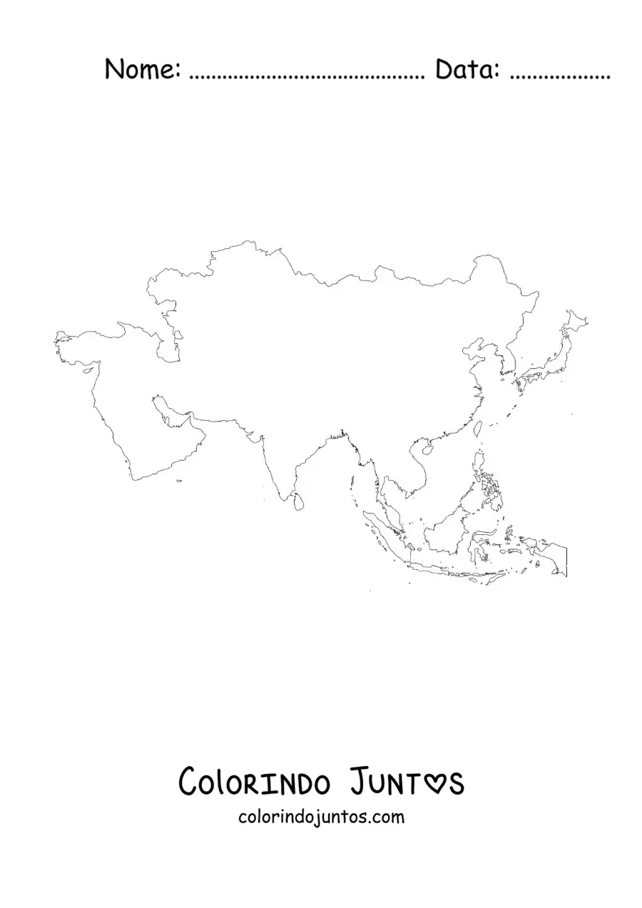 Desenho para colorir de mapa político da Ásia sem nomes