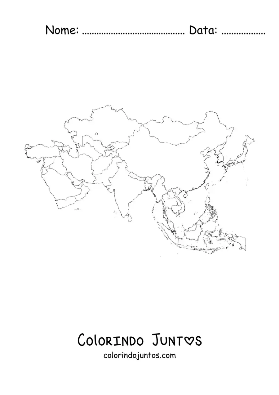 Desenho para colorir de mapa político da Ásia