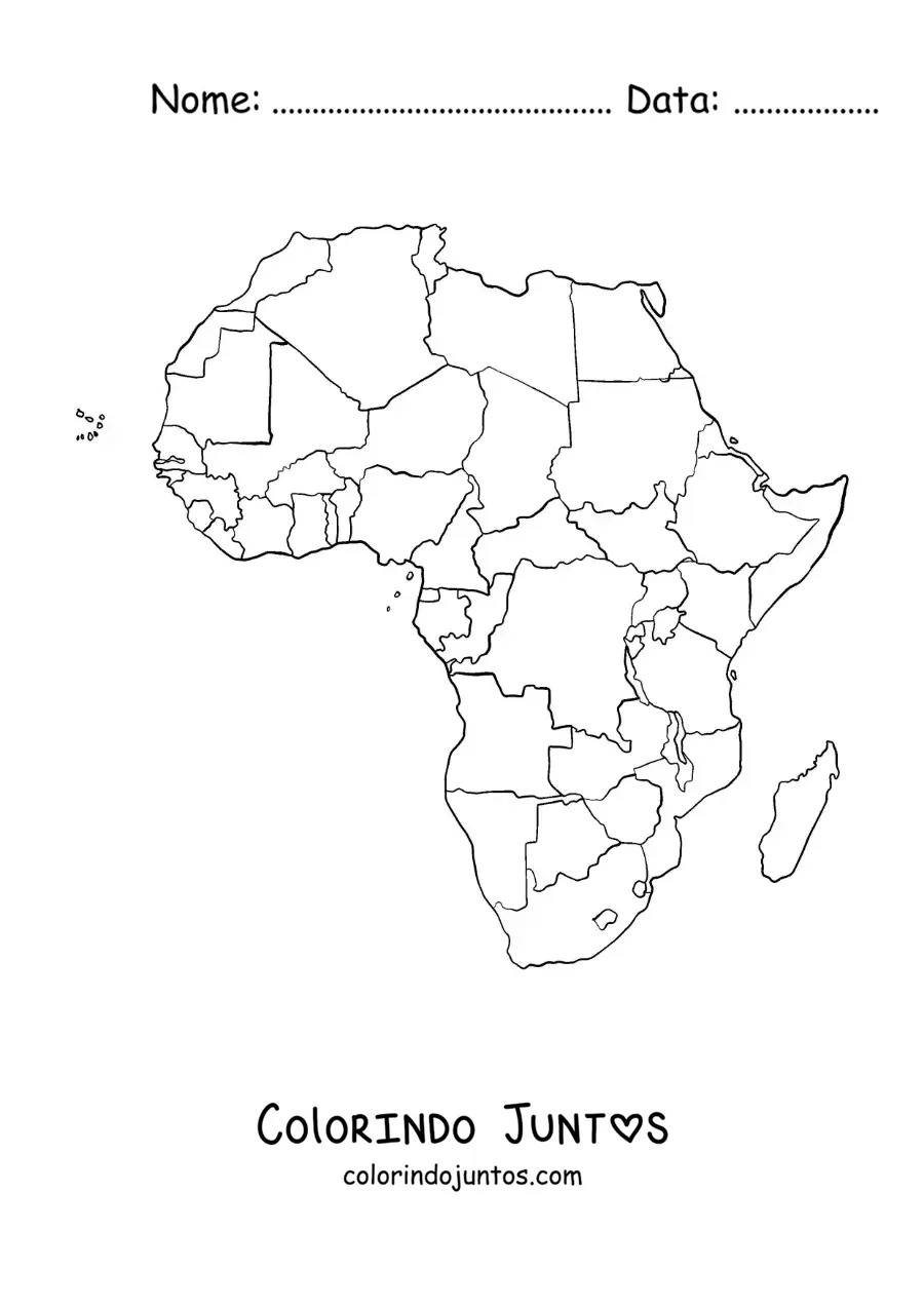 Desenho para colorir de mapa político da África