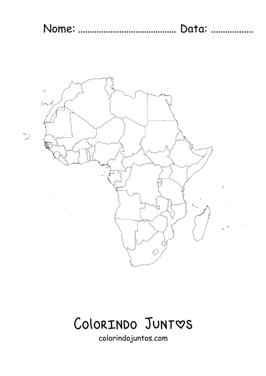 Desenho para colorir de mapa do continente africano