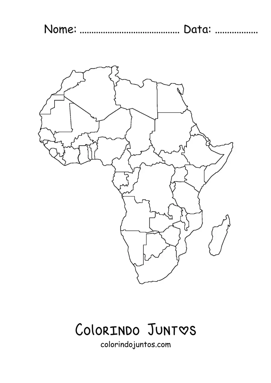 Desenho para colorir de mapa político do continente africano