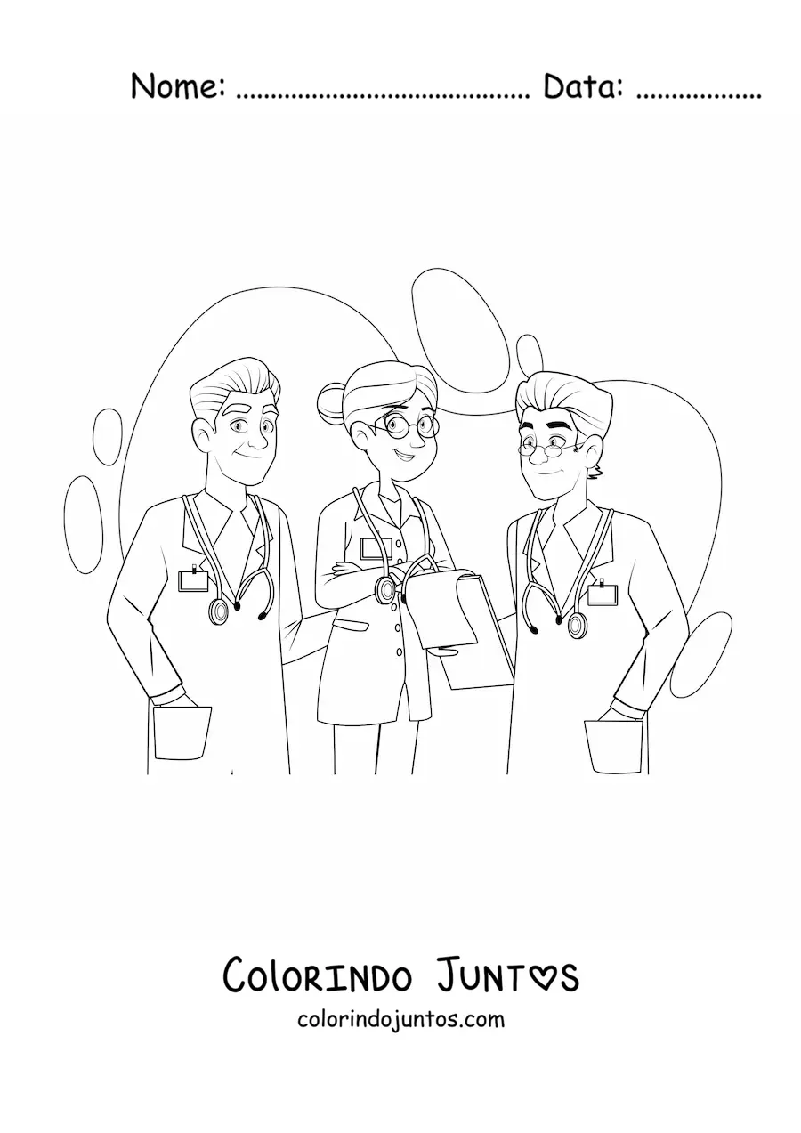 Desenho para colorir de tres medicos de jaleco