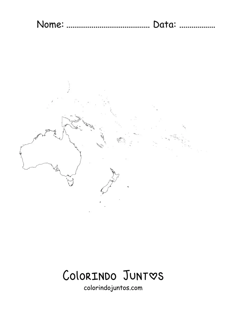 Desenho para colorir de mapa do continente da Oceania