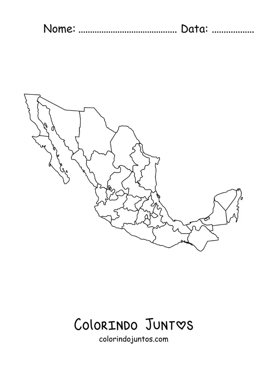 Desenho para colorir de mapa político do México