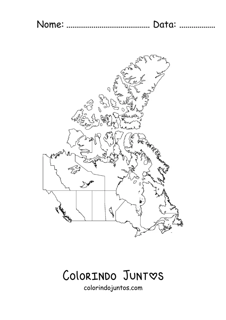 Desenho para colorir de mapa político do Canadá