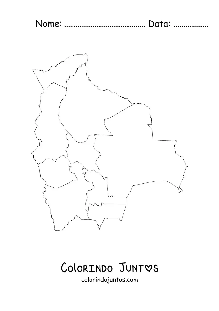 Desenho para colorir de mapa político da Bolívia