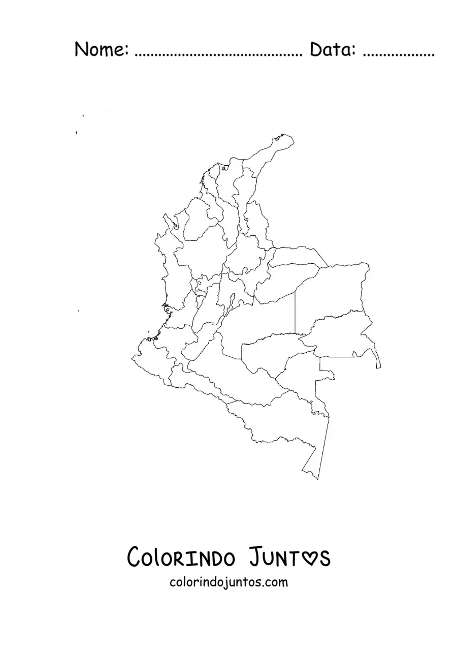 Desenho para colorir de mapa político da Colômbia