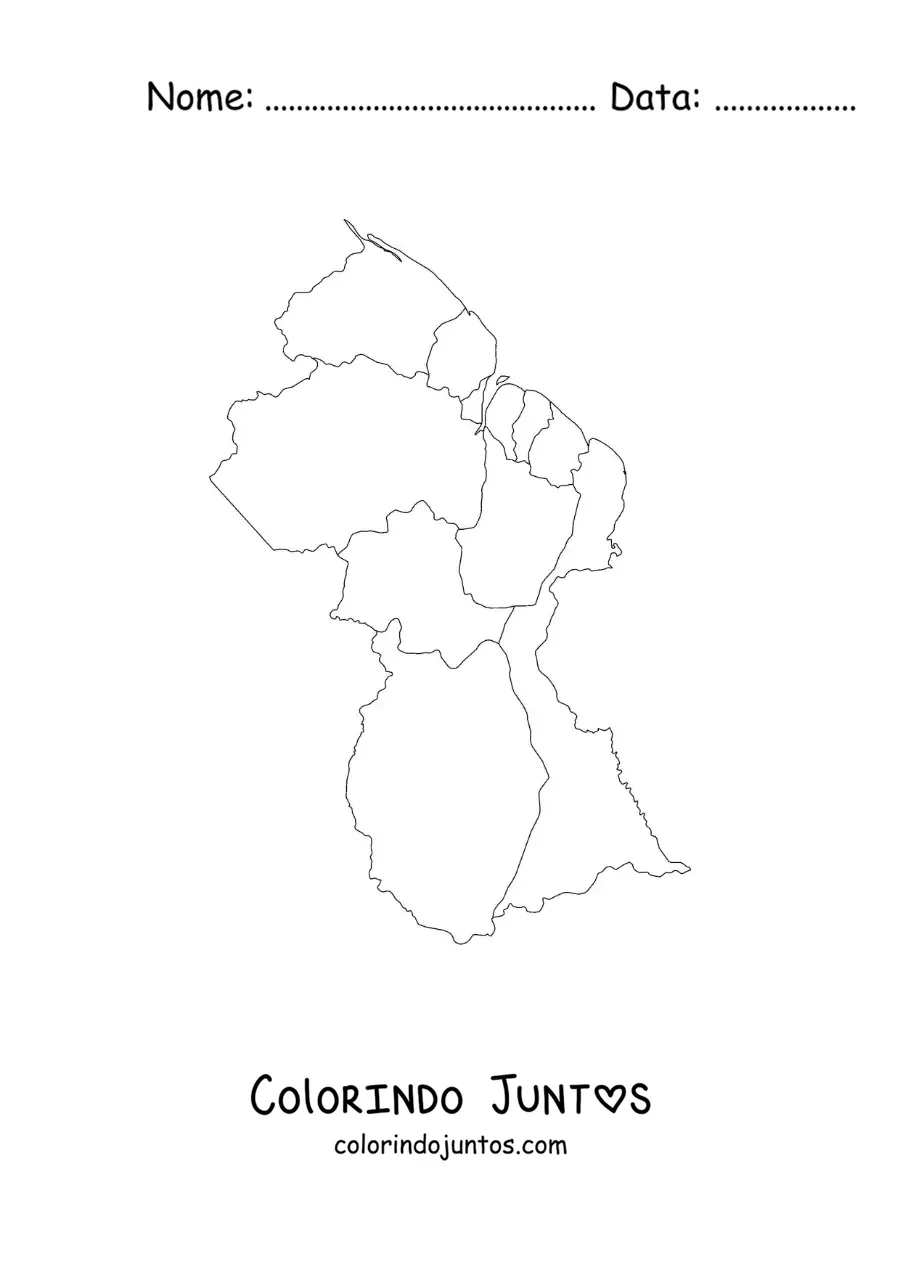 Desenho para colorir de mapa político da Guiana