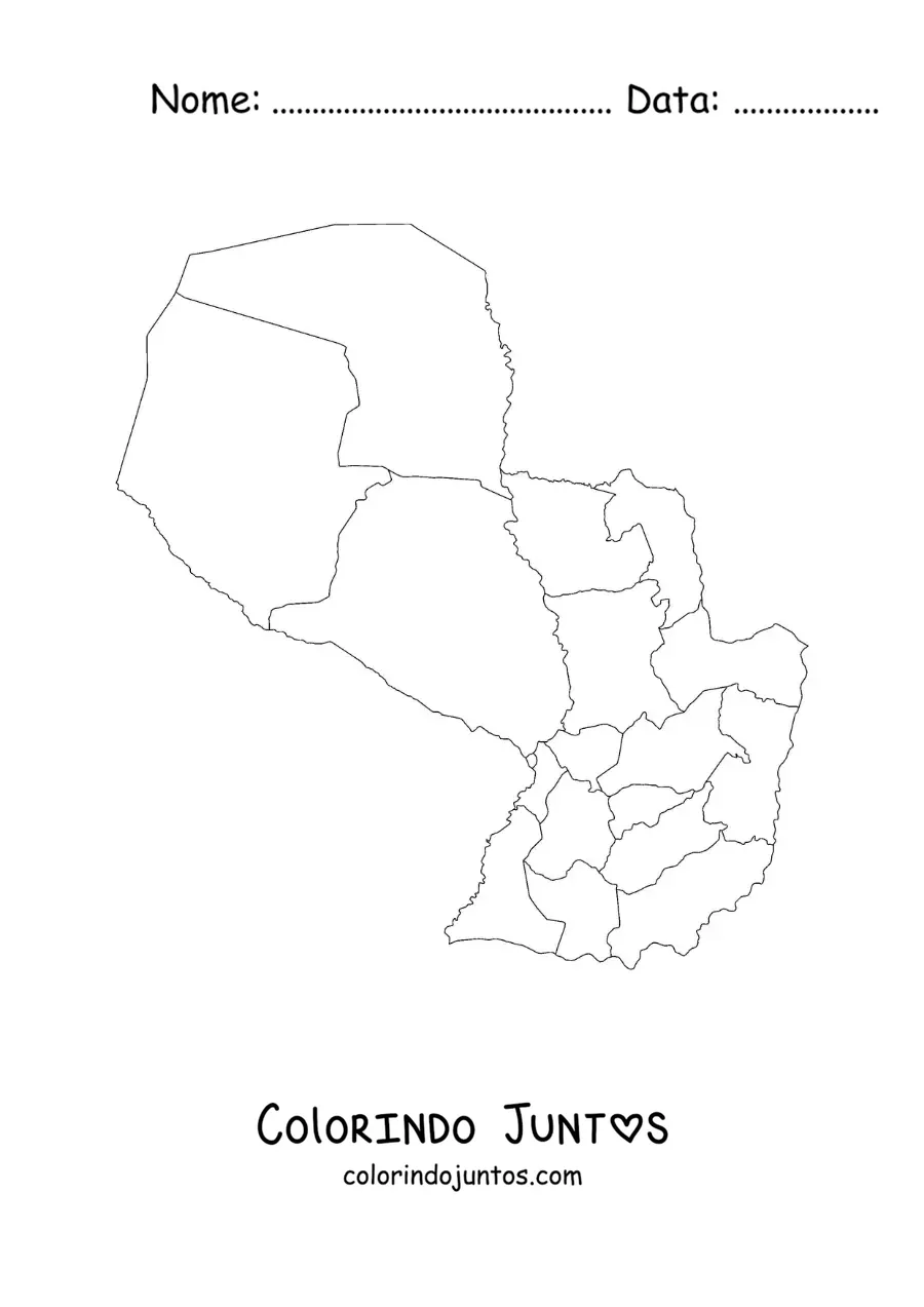 Desenho para colorir de mapa político do Paraguai