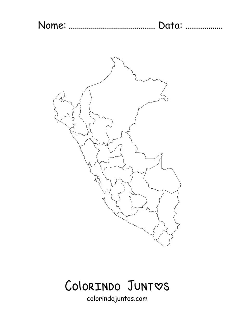 Desenho para colorir de mapa político do Peru